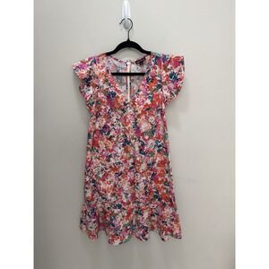 J‎ Crew Mercantile Drop Waist Pink Floral Print Ruffle Sleeve Dress Size 4